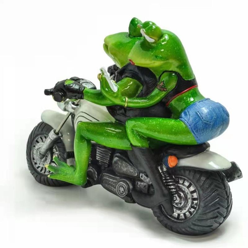 Artistic Bikers Frogs Figurine Resins Craft Motorcycle Frogs Statue Unique Desktop Shelf Garden Decoration Gift