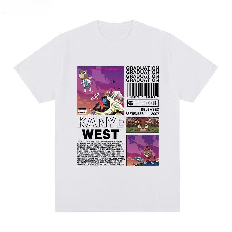 

Футболка с коротким рукавом Канье Уэст Выпускной Рэп Уличный Альбом Хип-хоп Мужская и Женская Граффити Тренд 4XL