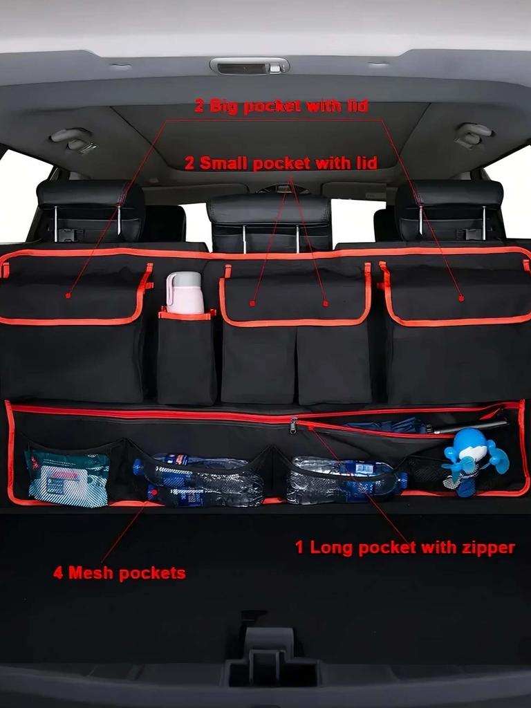 Car Trunk Storage Bag, Seat Back Organizer, SUV Rear-Seat Multi-Functional Storage Net, Car Interior Accessory
