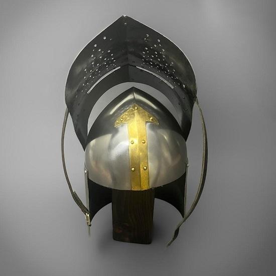 Brass and Steel Crusader Helmet Visored Trollkors