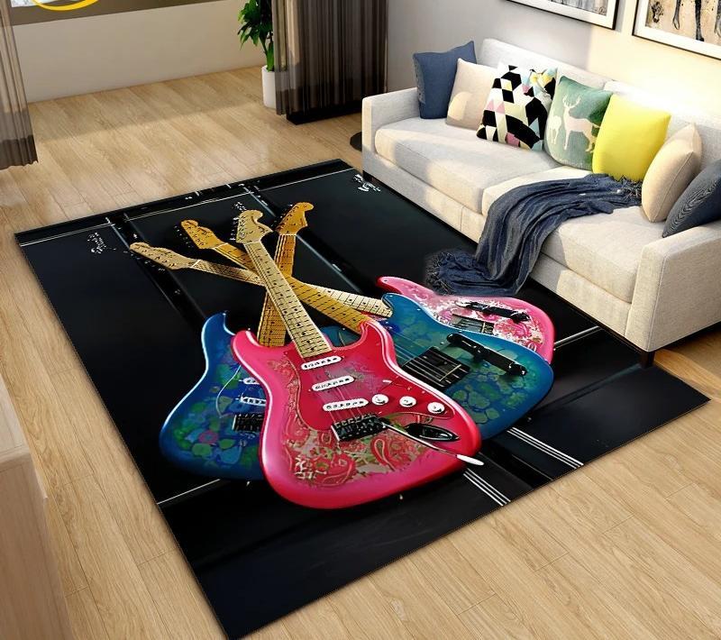 Klassische E-Gitarre Bass Teppich Schlafzimmer Zuhause Weiche Matte Waschbar Wohnzimmer Dekoration Flur Ankleidezimmer Couchtisch Teppich