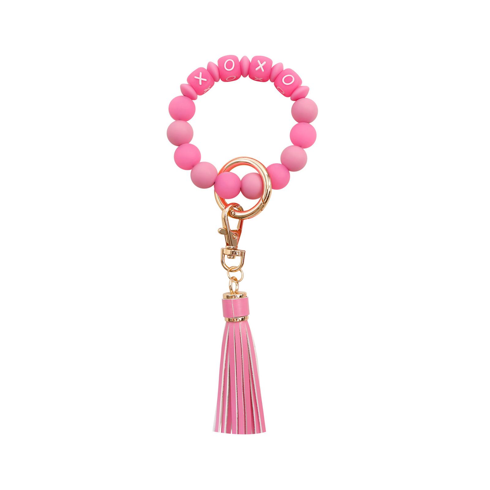 

Fluorescent Bead Keychain with Tassel Silicone for Key Ring Bracelet Boho Car for Key Chain Wristlet Cute Tassel for Wom 1 рожевий