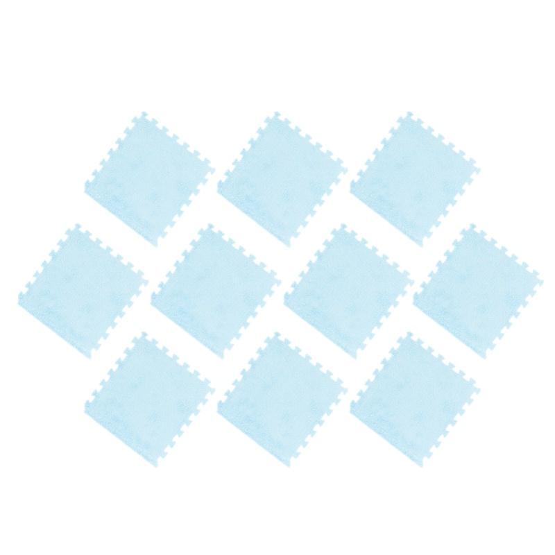 10pcs Plush Foam Floor Mat Prevent Slip Cuttable Thickened Interlocking Carpet Tiles For Bedroom Light Blue
