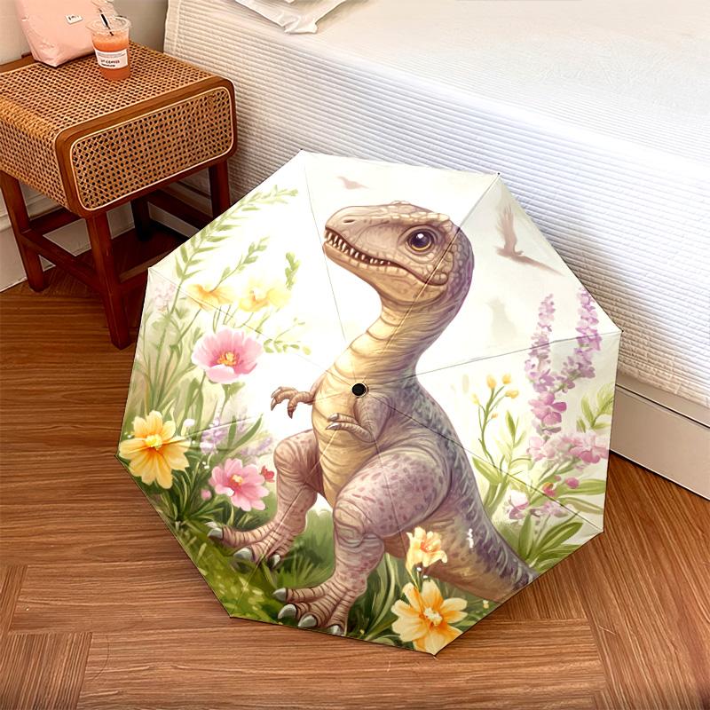 Flower Dinosaur  pattern, automatic folding umbrella, portable and foldable design, 8 ribs, a Christmas or birthday gift.