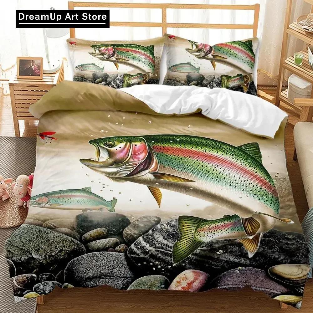 3D Print Fashion Big Pike Fishing Hunting Bedding Set Boys Girls Twin Queen Full Size Duvet Cover Pillowcase Bed Adult Bedroom