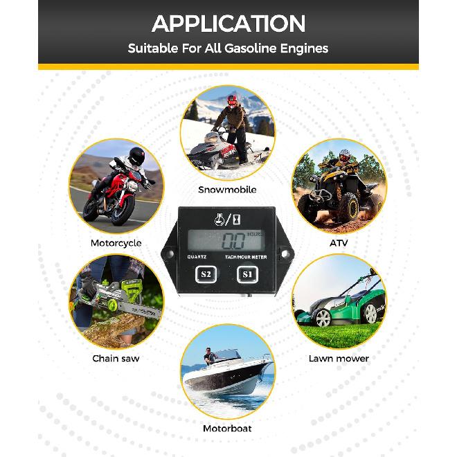 Tachometer,Small Engine Tachometer,Car Accessories Tachometers for Small Engines,Waterproof Inductive Tachometers for Chaaw Marine ATV Motorcycle UTV