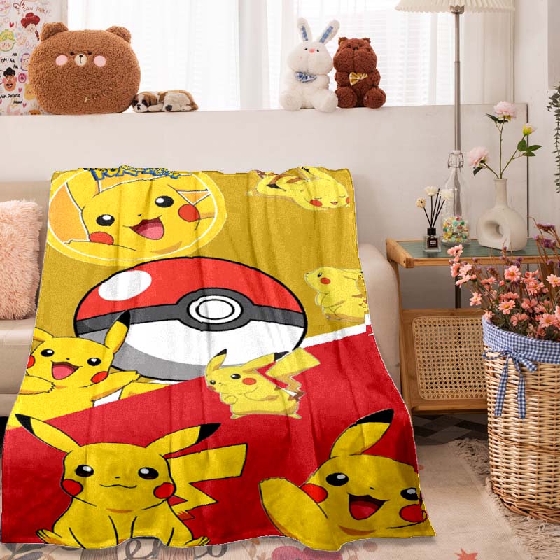 2026 New1PC Pokémon Pikachu Pattern Blanket Warm Soft Fluffy Kids and Adults Sofa Bed Throw Blanket Outdoor Travel Camping Luxur