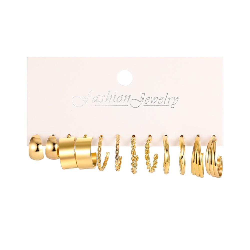 6 par/zestaw w kształcie litery C trójwarstwowy smażony ciasto Twist zestaw kolczyków złoty kolczyk kółko dla kobiet biżuteria akcesoria