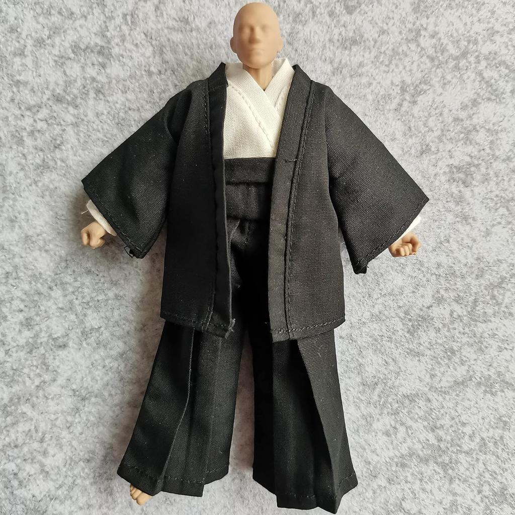 1/12 Samurai Kimono Clothes + Scarf for Clown 6" 6 inches 1:12 Action Figure Doll Clothes (Black)