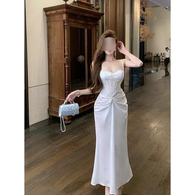 Fishbone Suspender Dress Lace Stitching Evening Dress Dress Summer