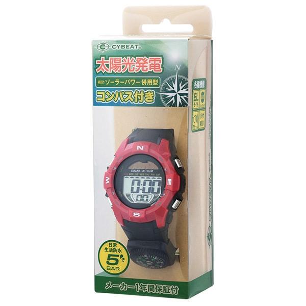 J-AXIS ACY20-RE (Digital CYBEAT Solar Combination Type Compass Red Sun Flame) Round Watch Black