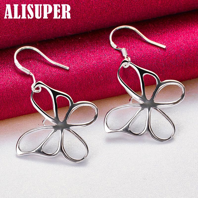 925 Sterling Silver Hollow Butterfly Drop Earrings Jewelry