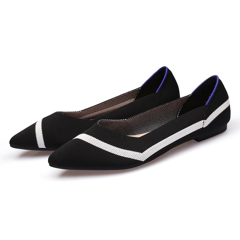 Egg Rolls Spring and Autumn Flying Knitted Single Shoes 40 Doudou 41 Flat Bottom 43 Large Size Women's Shoes Soft Sole Knitted Pointed Tip
