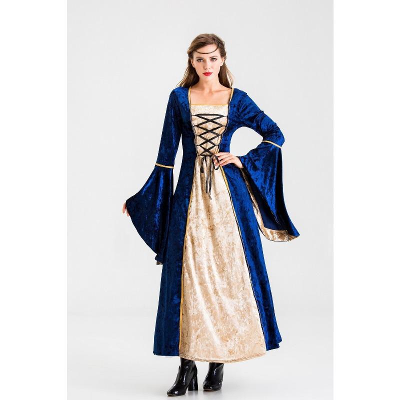 

Vintage court horn sleeve long dress medieval waist princess queen dress XL