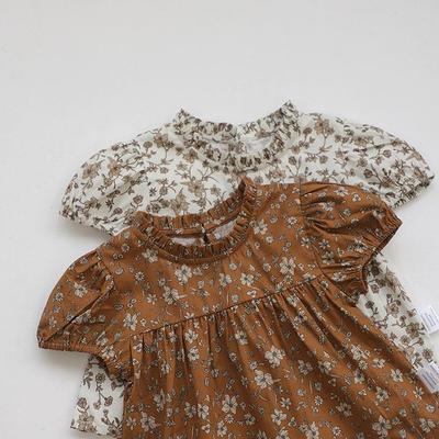 Girls' Summer Linen Cotton Floral Doll Shirt & Shorts Set