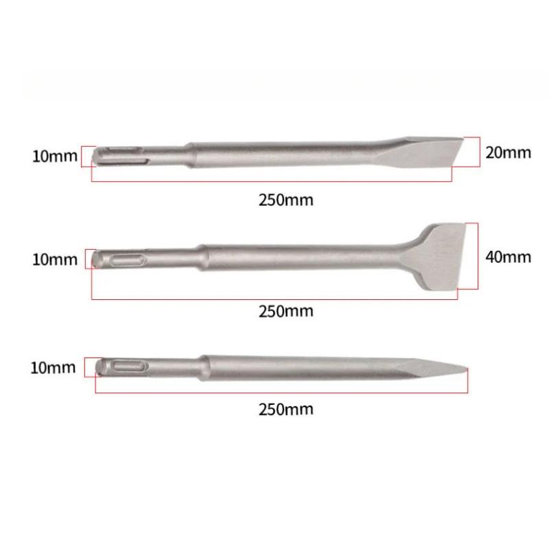 3Pcs/set Pick Alloy Chisel Round Handle Four Pits Alloy Pointed Chisel Flat Chisel Concrete Wall Slotting Shovel
