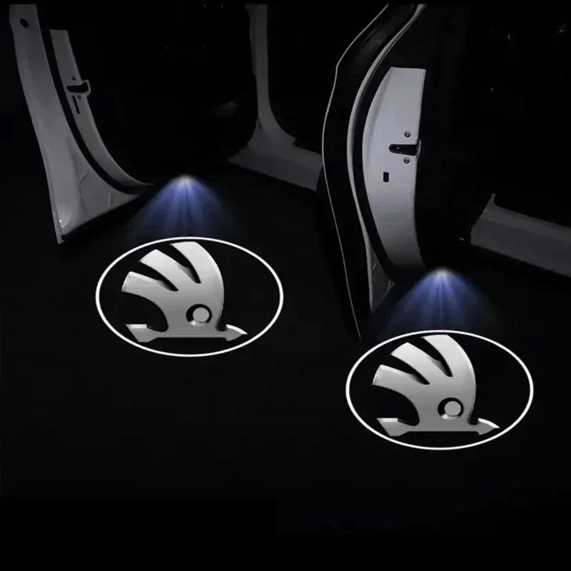 

Car Sticker 2025 Hot 2Pcs Car Door Logo Projector Courtesy Lamps LED HD Welcome Lights For Skoda Octavia Rapid Kodiaq Karoq Fabi