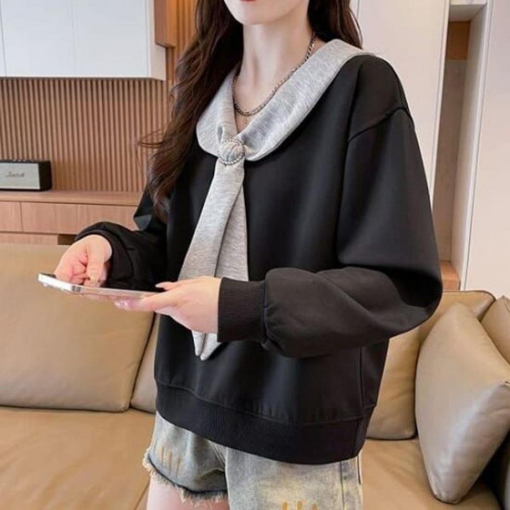NaVaVa Women Color Block Scarf V Neck Long sleeVe Sweatshirt Nt3181