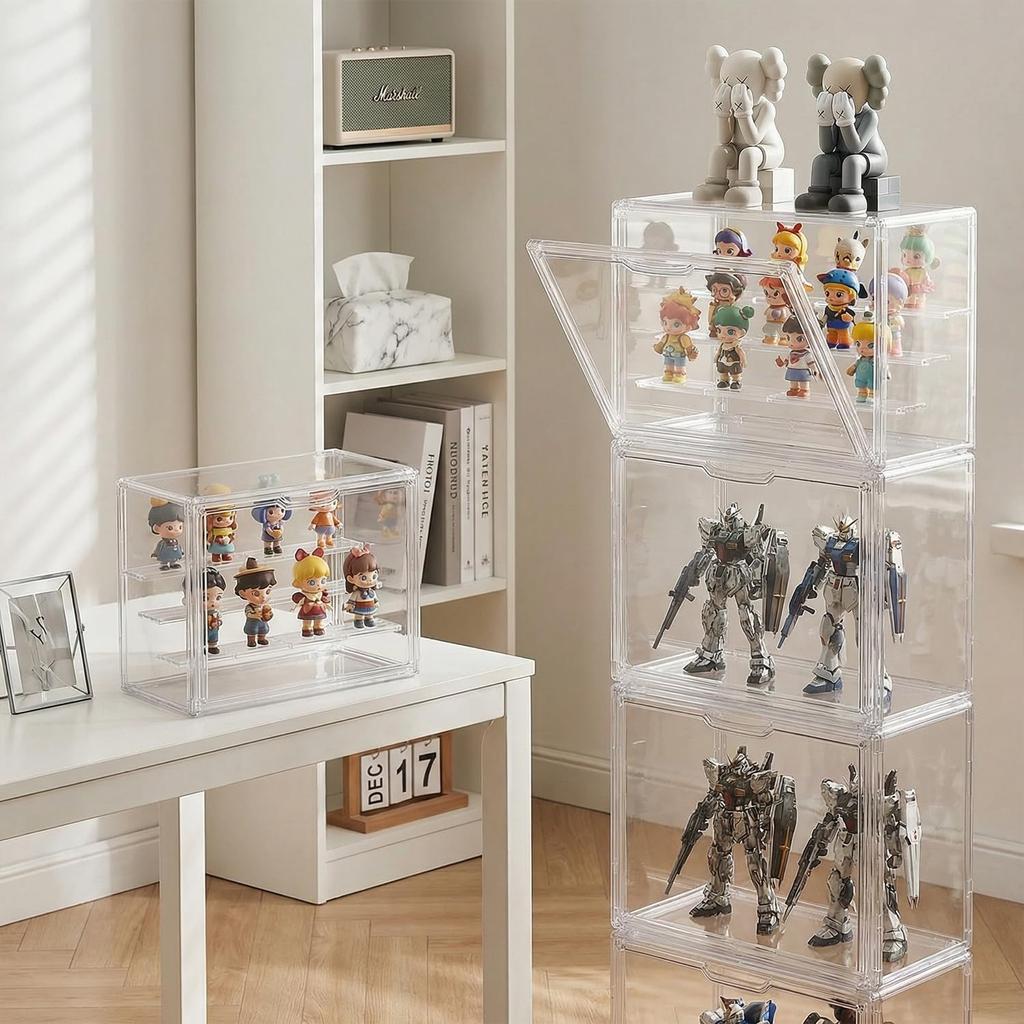 Clear Acrylic Figure UV Magnetic Opening Display Case for and Small Transparent Storage Easy Assembly 36cm W x 27cm D x 22cm Case, Dustproof,
