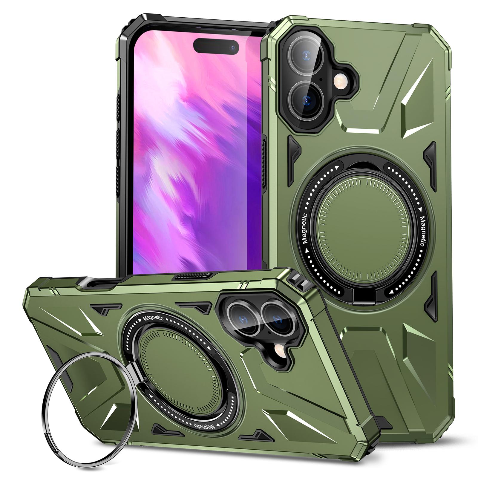 

For iPhone 16 Plus Case Compatible with MagSafe Kickstand TPU+PC Phone Cover F