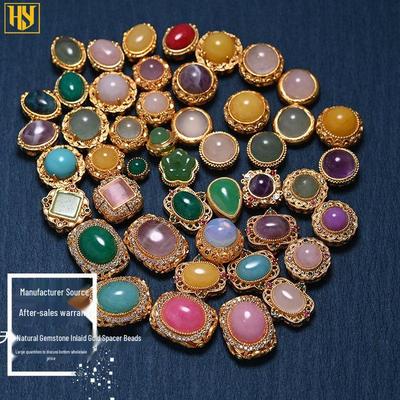 Gold-Plated Copper Bracelet & Necklace Spacer Beads with Gemstones - Ancient Style DIY Jewelry Accessories