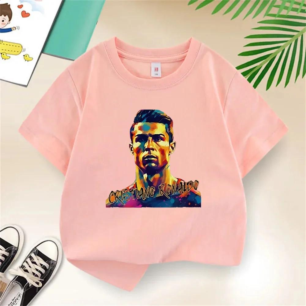 Summer Football Star Cr7 Children's T-Shirt Cool Polyester Casual Sports Boy Girl Costume Party Cartoon Birthday Gift Kid Tees Tops