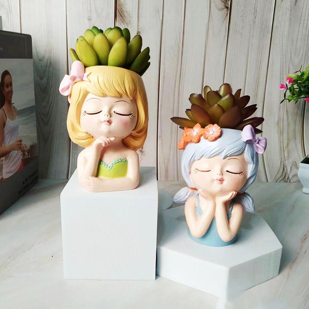 Resin Fairy Flowerpot Girl Statue Succulent Planter Pot Face Planters Pots Bedroom