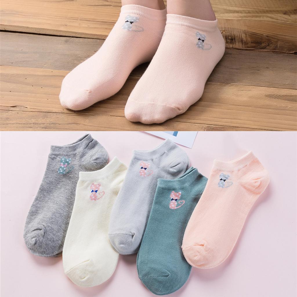 5 Pairs Women Girls Cute Cartoon Cotton Socks Short Summer Ankle Socks