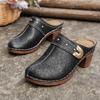International Chunky Heel Women's Sandals: Plus Size Hollow-Out Studded Pointed Toe, Backless Design.