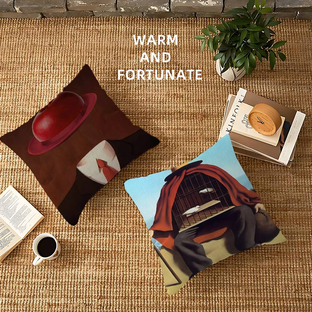 Abstract Canvas Painting Rene Magritte Son of Man Stitch Lucky Dragon Pillow Cover Sofa Cushion Cover Home Children Gift