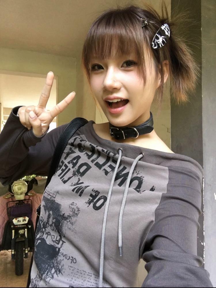 2000s Grunge Vintage Streetwear Mikina Dámská Americká Retro Y2k Harajuku Sexy Estetická Volná Pulovry Nepravidelná Slim Fit Trička