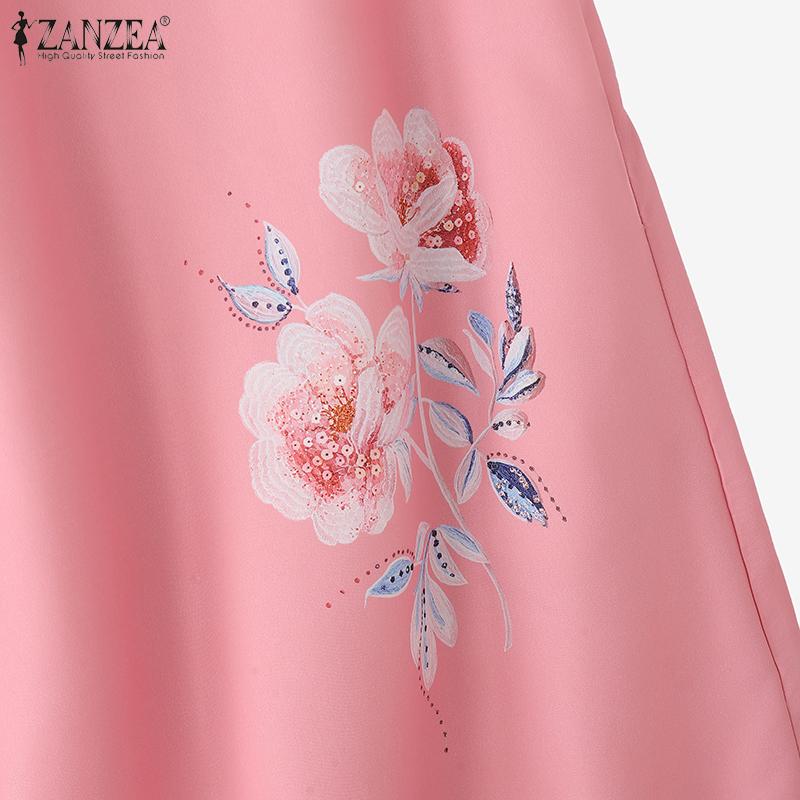 ZANZEA Women Casual Round Neck Short Sleeve Summer Floral Dress