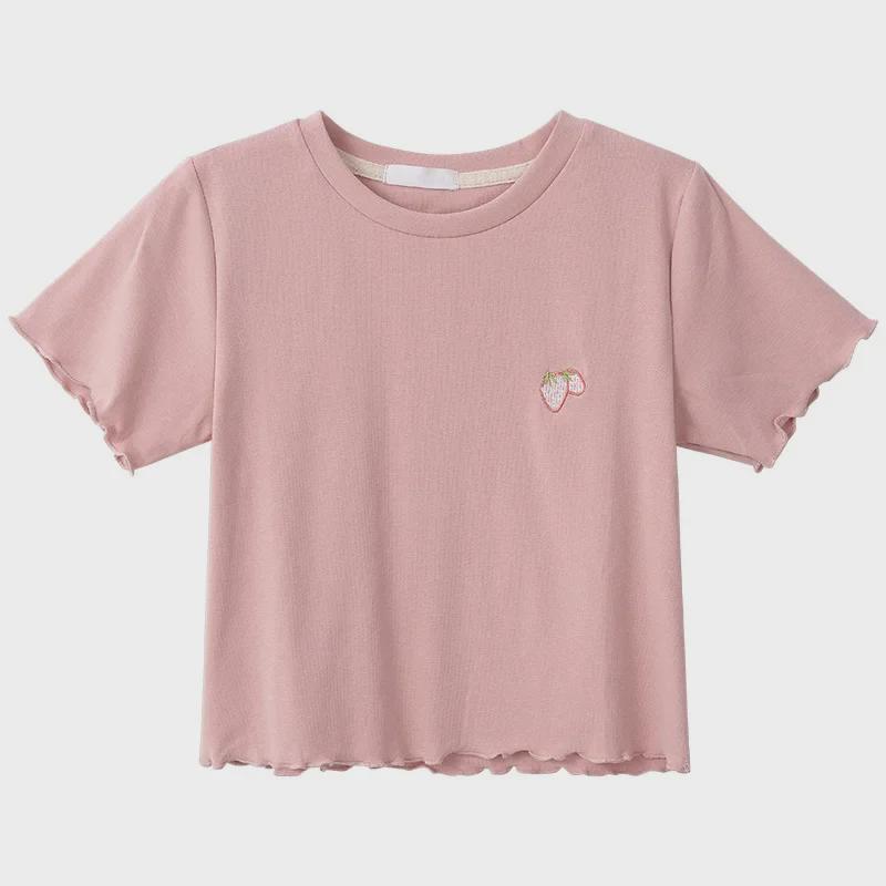 2024 Trendy Embroidered Crop Top – Slim, Short-Sleeve, Ear-Edge Design for Women