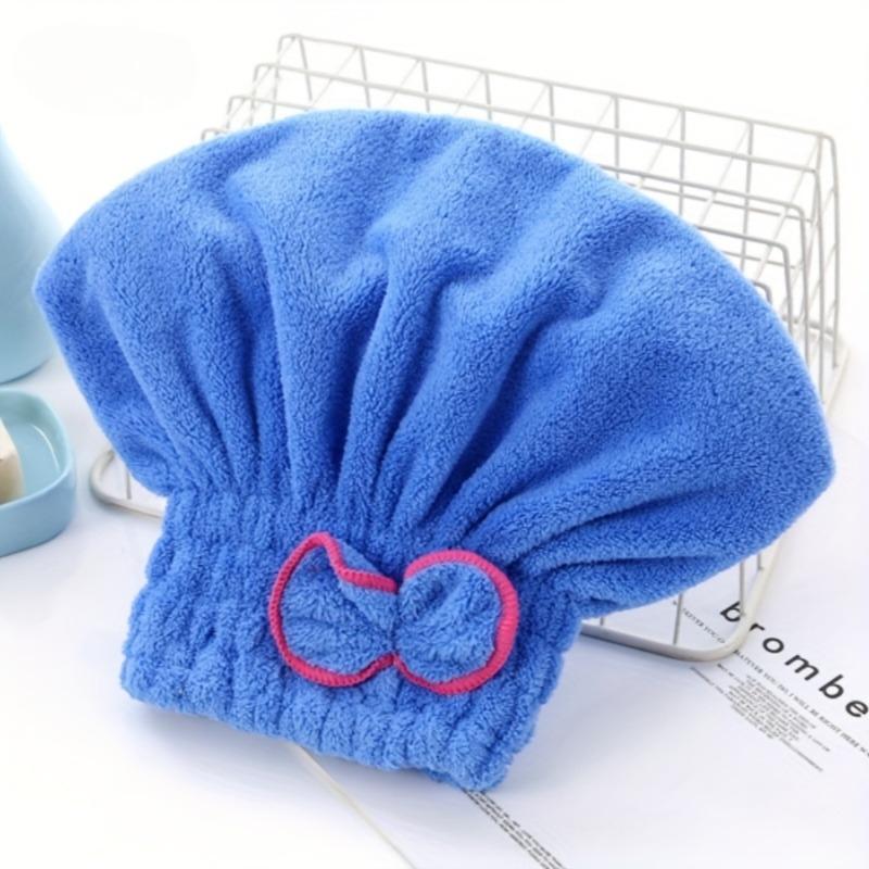 1pcs Coral Fleece Dry Hair Cap Women's Thickened Super Strong, Absorbent Fine Fiber Bow Shower Cap