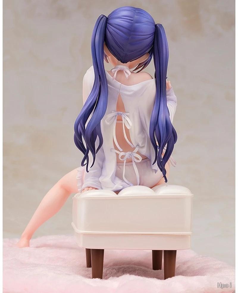 21CM Anime Blue Ghost Girl Figure Anime Model Toys Sexy Sitting Ornament Underwear Can Undress Pajamas Dress Up Comes With Stool
