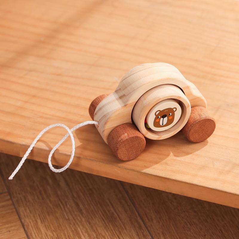 Wooden Trolley Toy Baby Montessori Finger Fine Movement Game Pine Cartoon Bear Trolley Is BPA-Free Babyroom Decoration Kid Gift