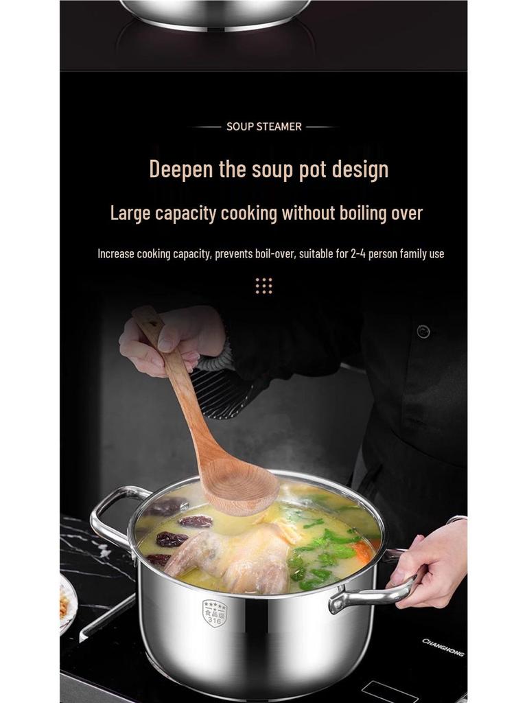 2025 Three-Layer 316 Stainless Steel Steamer & Soup Pot for Induction & Gas Stoves