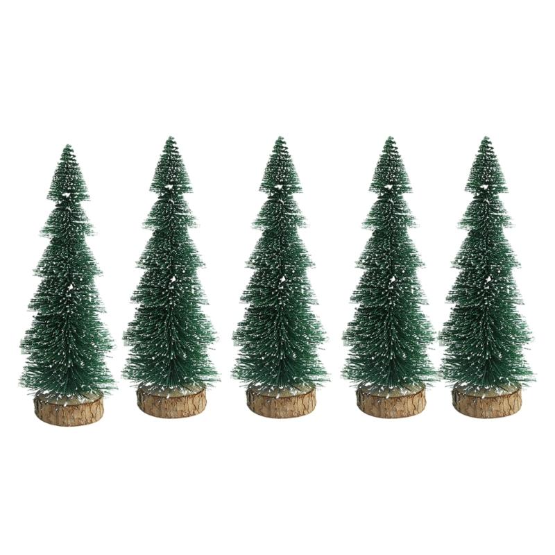 Realistic Miniature Christmas Tree Wood Base Desktop Christmas Tree Ensembles with Realistic Snowy Appearance