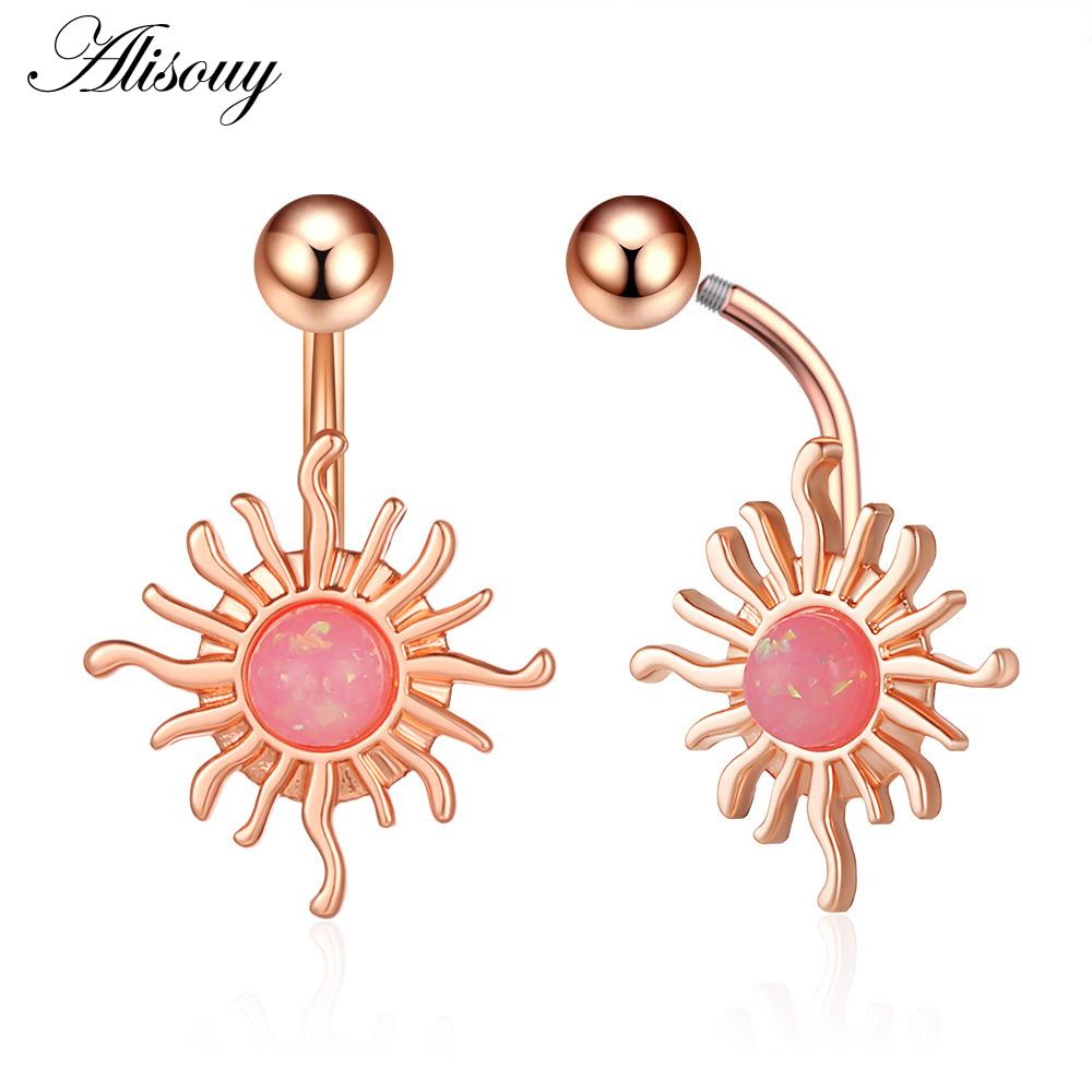 Alisouy 1pc Zircon Sexy Long Belly Ring Star Sun Moon Heart Navel Piercing Surgical Steel Women Belly Button Ring Navel Jewelry