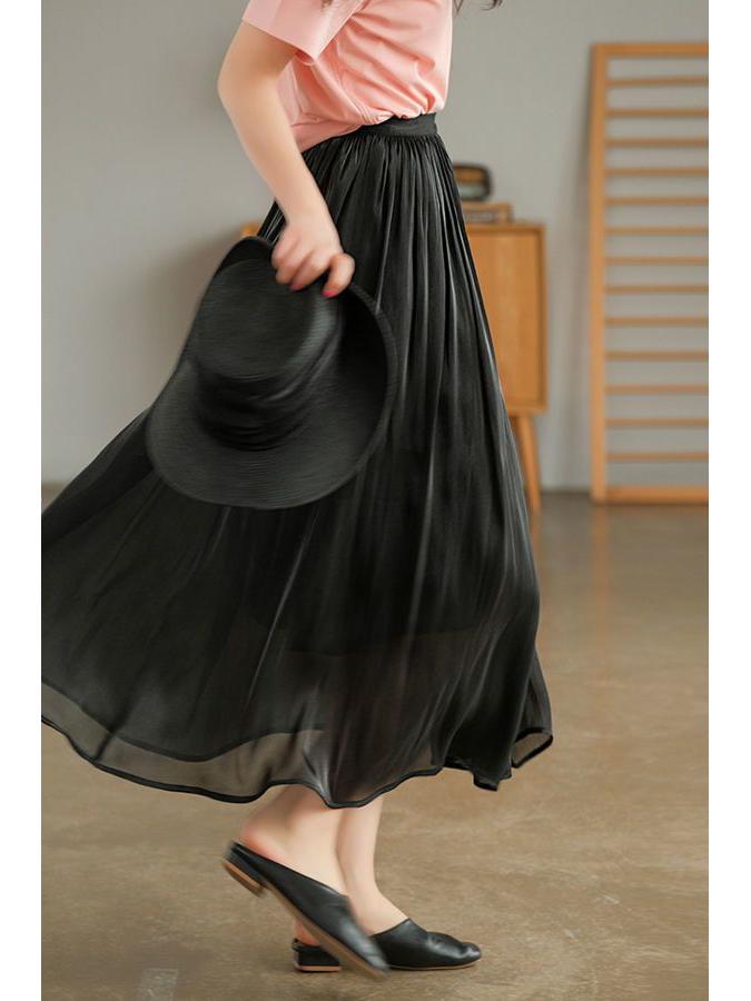 2025 Elegant Summer Gauze Midi Skirt - Romantic Luster, Solid Color, Slim Fit