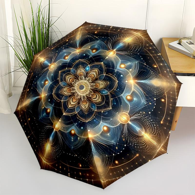 

1pc Golden Mandala Artwork Automatic Folding Umbrella. Portable collapsible design, Best birthday festival gift yy250924172