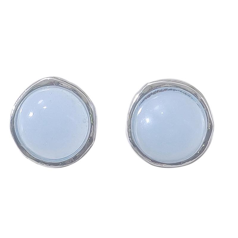 Round Cat's Eye Resin Stud Earrings - Versatile Light Luxury Design with Silver Needle.