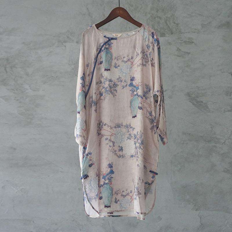 

Johnature женские винтажные рубашки с круглым вырезом и короткими рукавами с цветочным принтом, весенние женские рубашки высокого качества средней длины One Size светло-синий