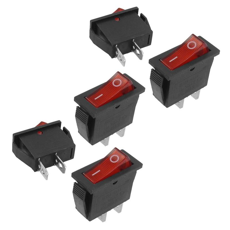 A96I-20 Pcs 2 Pin SPST Red Neon Light On/Off Rocker Switch AC 16A/250V 20A/125V