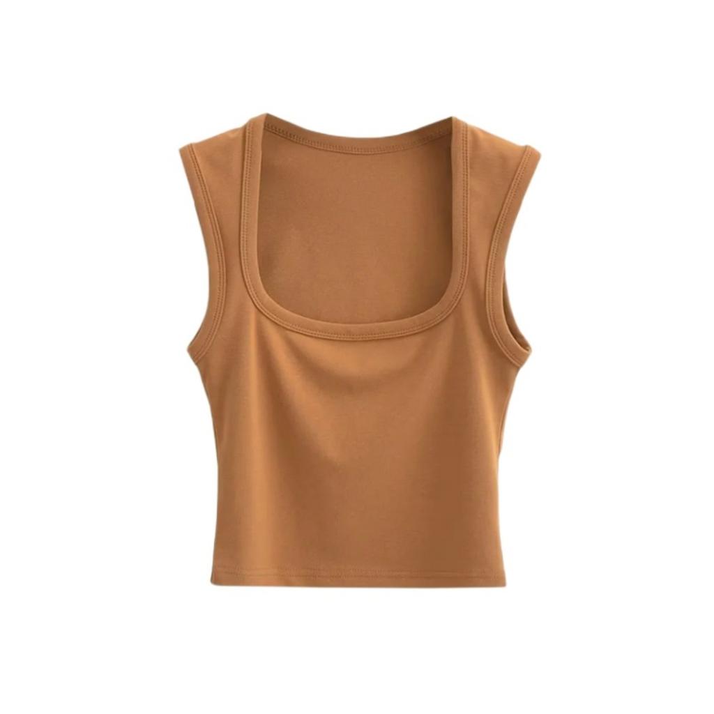 Women's Square Neck Sleeveless Crop Tank Top Slim Fit Solid Basic Camisole Shirt