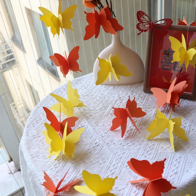 Colorful Butterfly Garland: Three-Layer Paper Banner for Children's Rooms, Mall Displays, Weddings, and Birthdays.