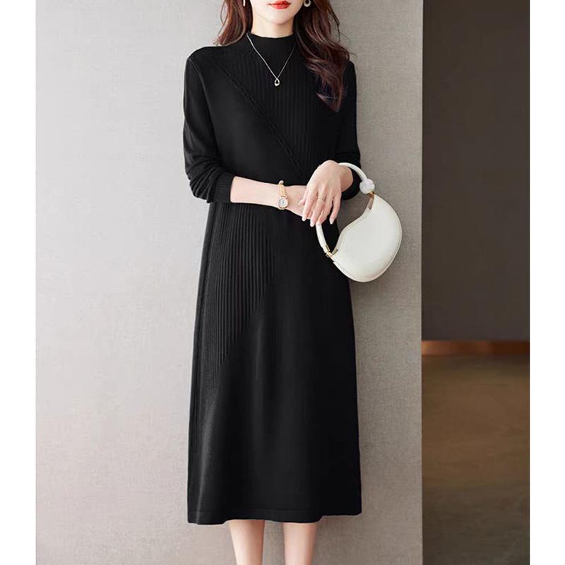 

Женское осенне-зимнее платье-свитер свободного кроя с полувысоким воротником, вязаное платье, длинный свитер, женский свитер 2XL чёрный