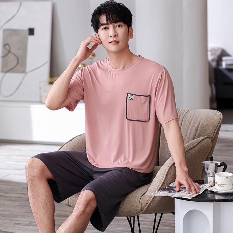 Men's Modal Cotton Pajama Set: Loose Short Sleeve Top & Shorts, Plus Size, Summer Home Wear