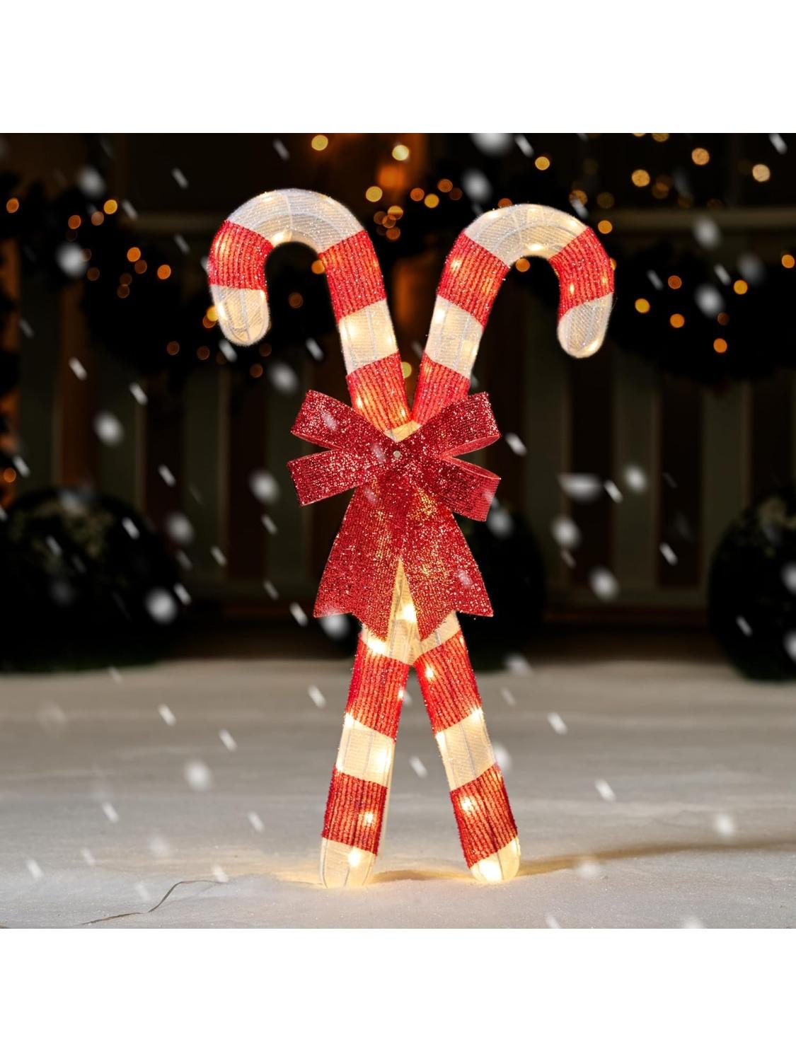 

JOYFY Lighted Candy Cane Christmas Decorations 50 Pre-Lit LED Warm White Candy Canes Lights for Christmas Yard Decor Ornaments