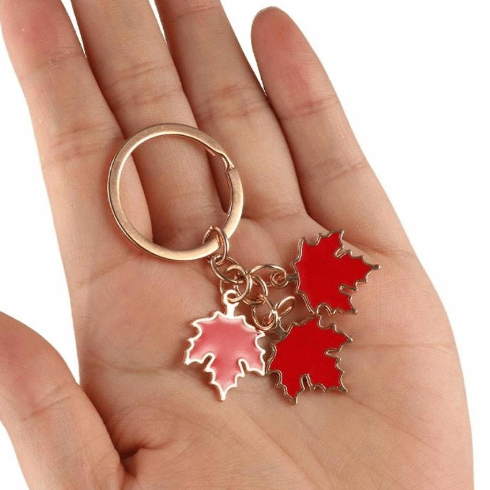 with Pearl Lanyard Maple Leaf Keychain Creative Leaf Metal Keyring Enamel Plant Key Rings  Women